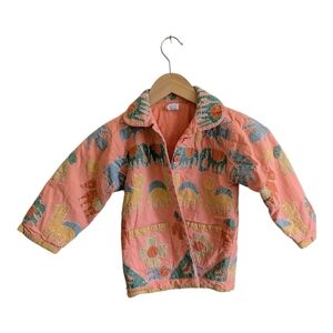 Vintage April Cornell Girl Quilted Elephant Applique Jacket 5/6 Boho Cottagecore